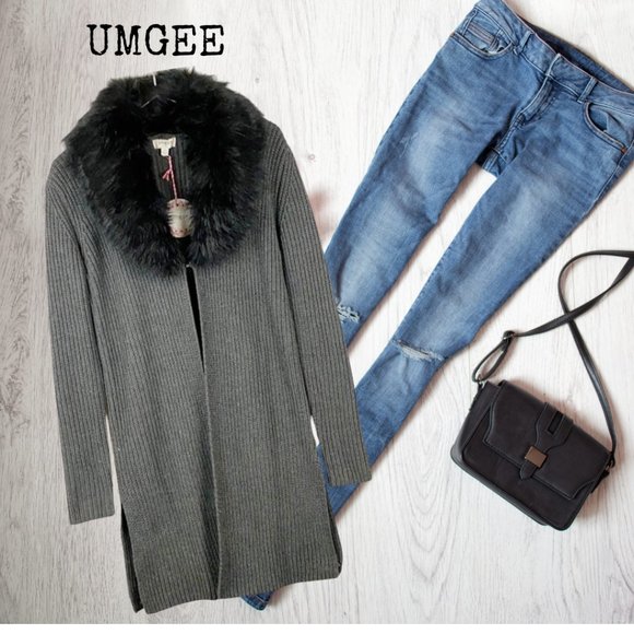 UMGEE Faux Fur Collar Duster Cardigan - Picture 1 of 15